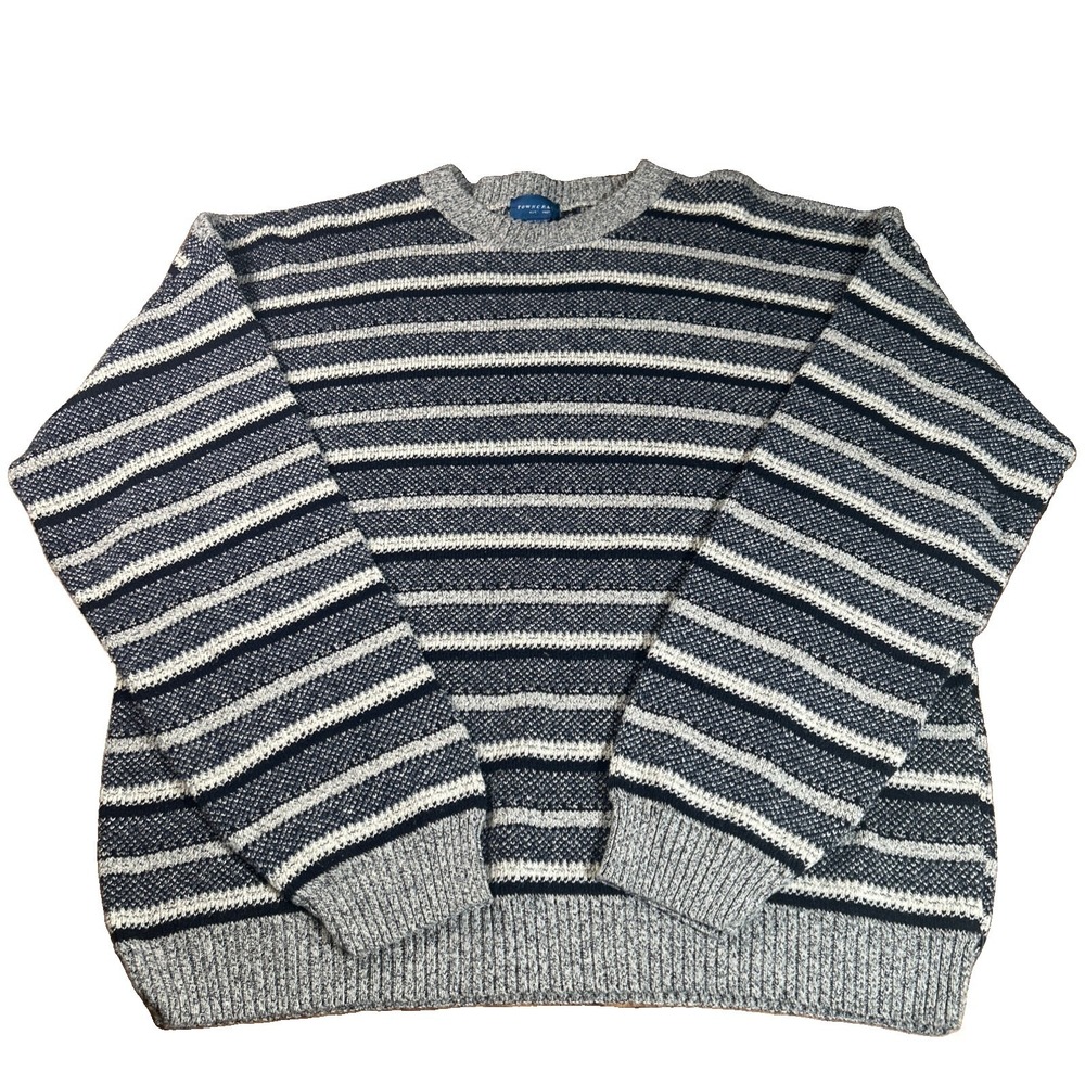 Vintage TownCraft Sweater Men's 4XLT Blue Gray Striped GrandpaCore USA